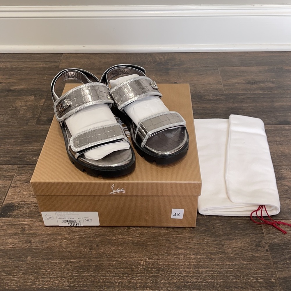 Authentic Christian Louboutin Lock Cool Embossed Leather Dad Sandals BNIB 38.5 - Picture 5 of 10